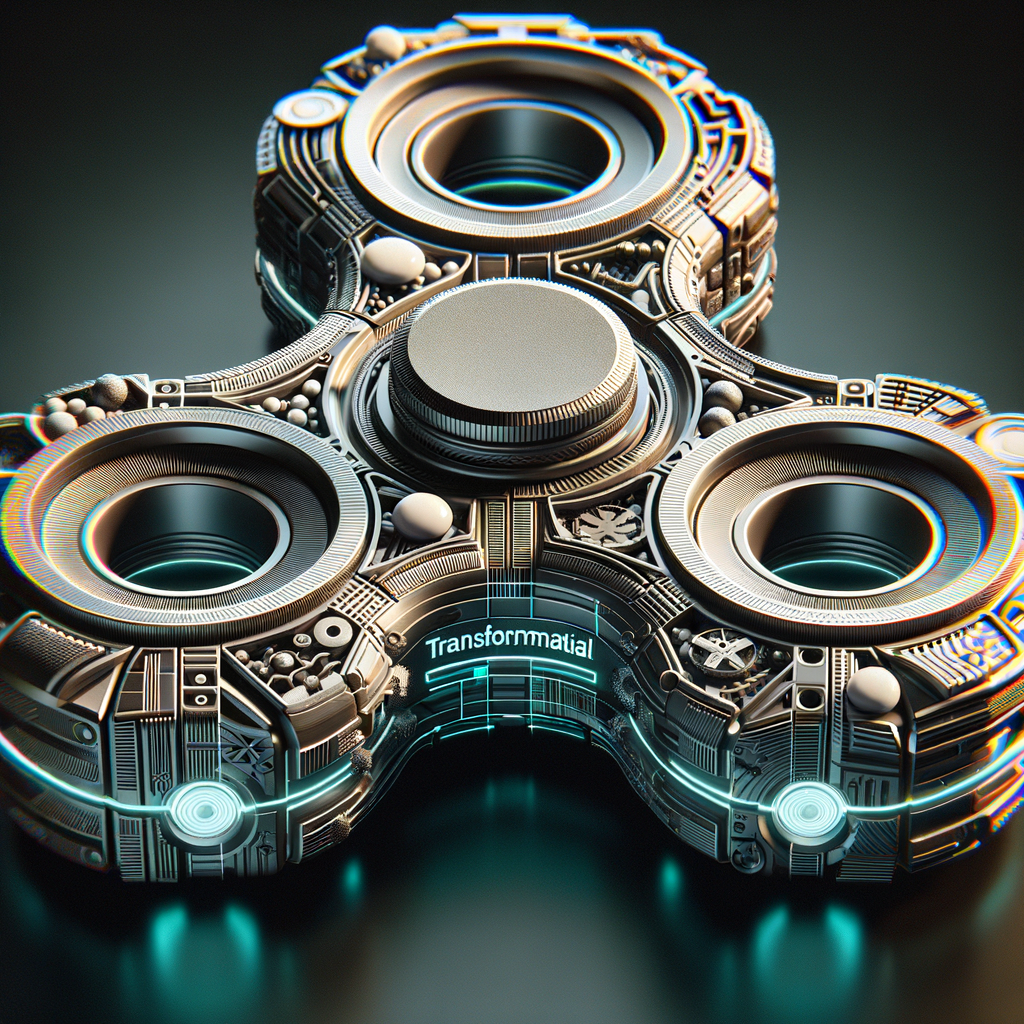 AIチップを内蔵し、光るラインが走る未来的なフィジェットトイのクローズアップ。AI技術とフィジェットトイの融合を象徴するイメージ。