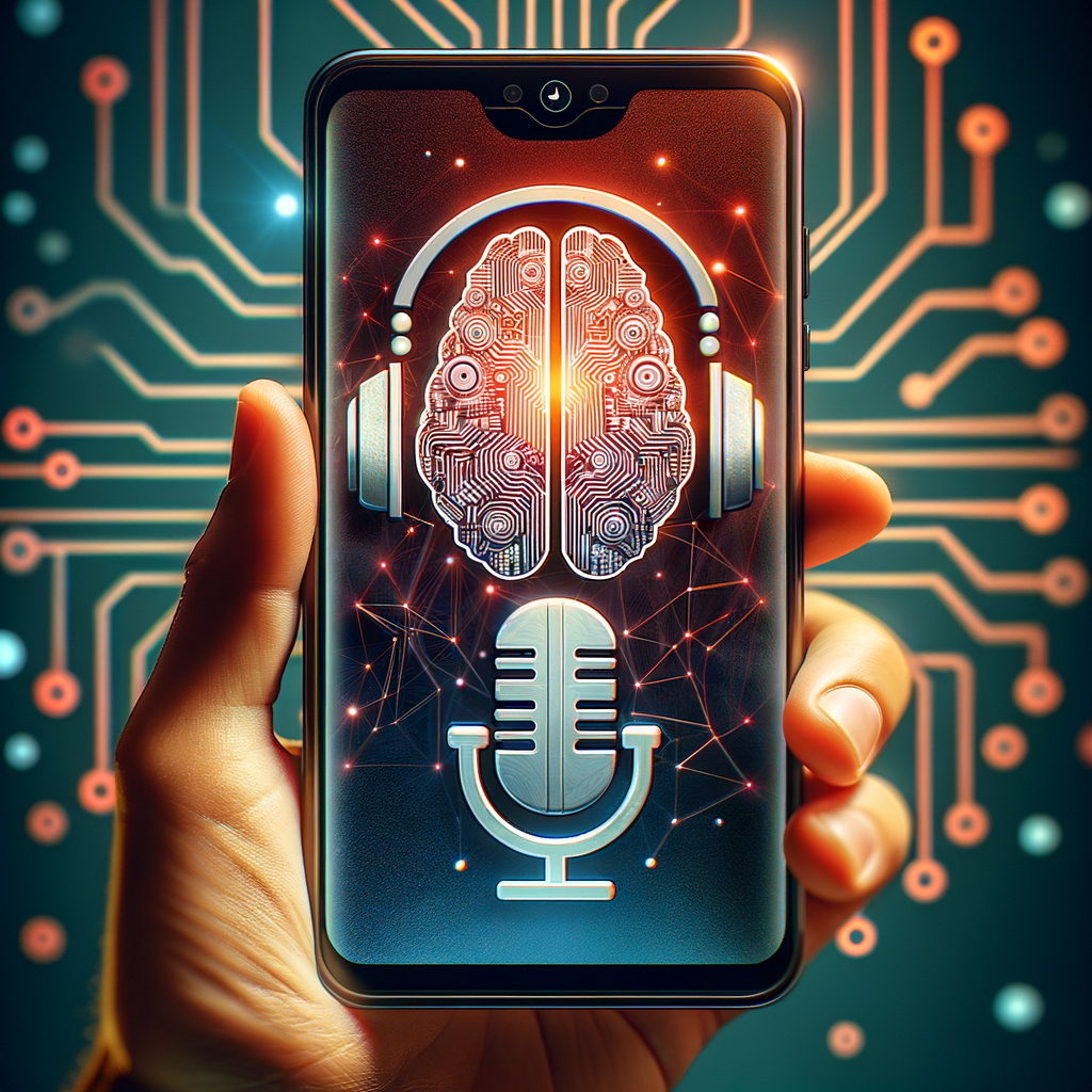 AudibleアプリとAIのアイコンが融合したイメージ。未来的なインターフェースで、AudibleがAI技術と統合されていることを表現。