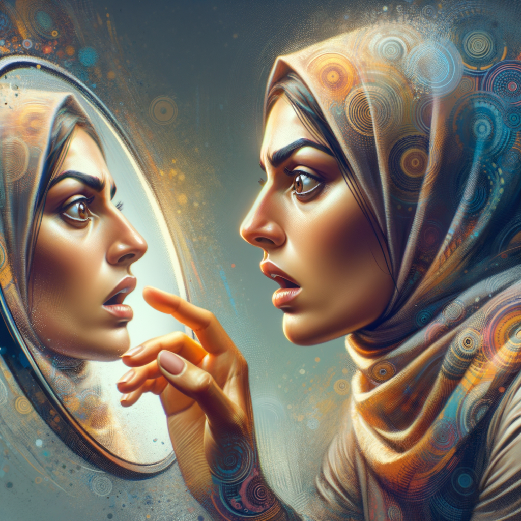 30代の女性が鏡を見て、シミやシワなど、肌の変化に気付いて驚いている様子を表す画像。