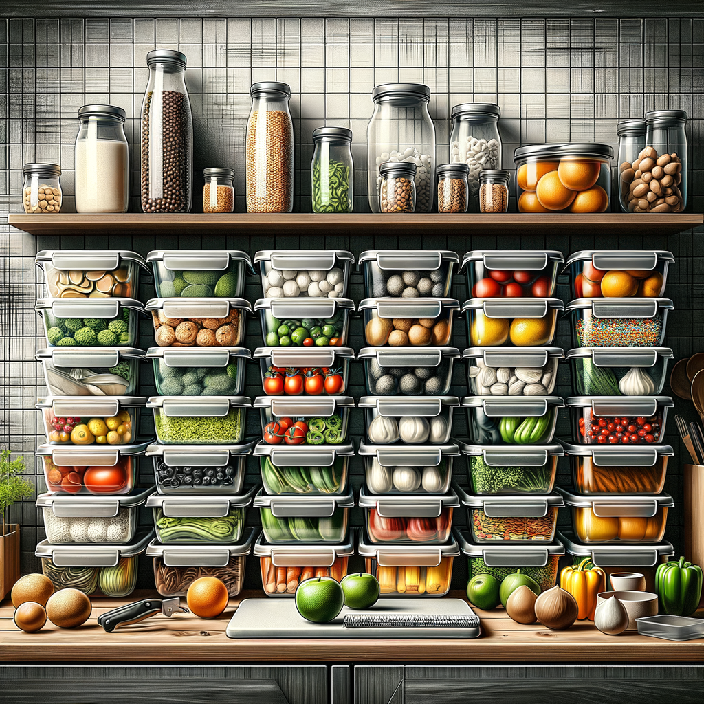 フレッシュロックのような透明な統一調味料容器が棚に並び、ラベルが貼られ、整然とした見た目を演出している様子。